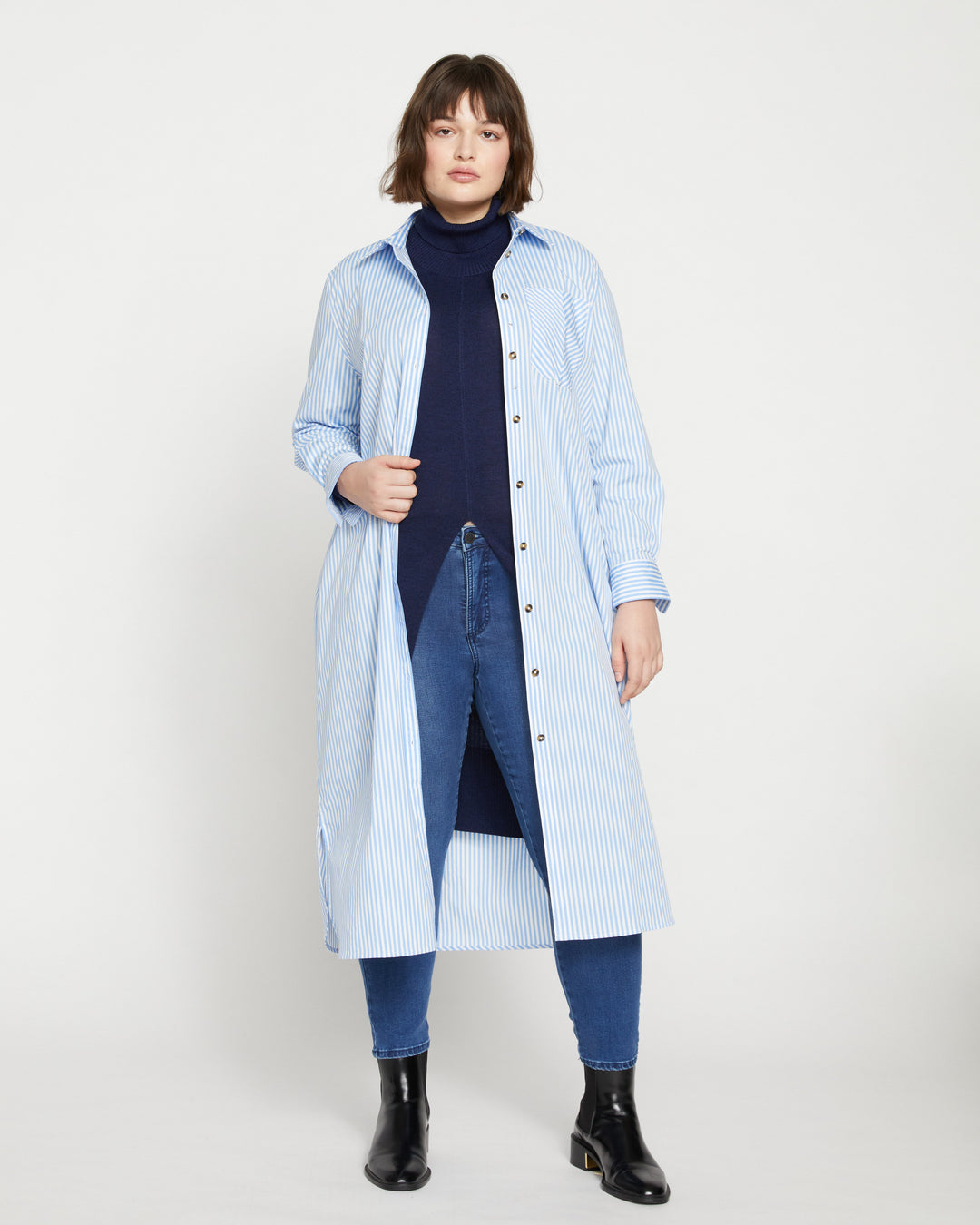 Odeon Stretch Poplin Shirtdress - Blue/White Stripe