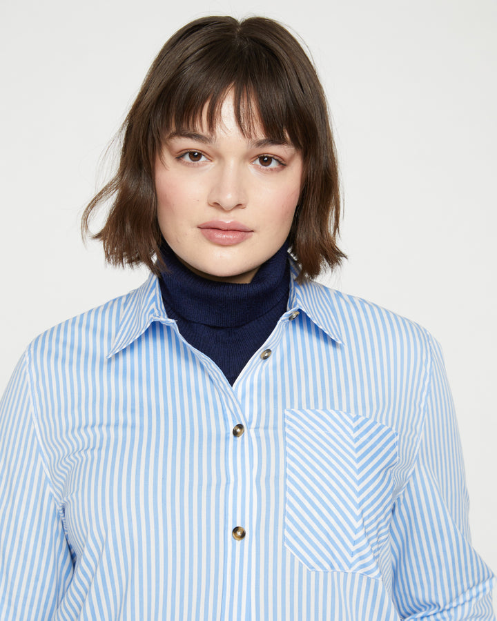 Odeon Stretch Poplin Shirtdress - Blue/White Stripe