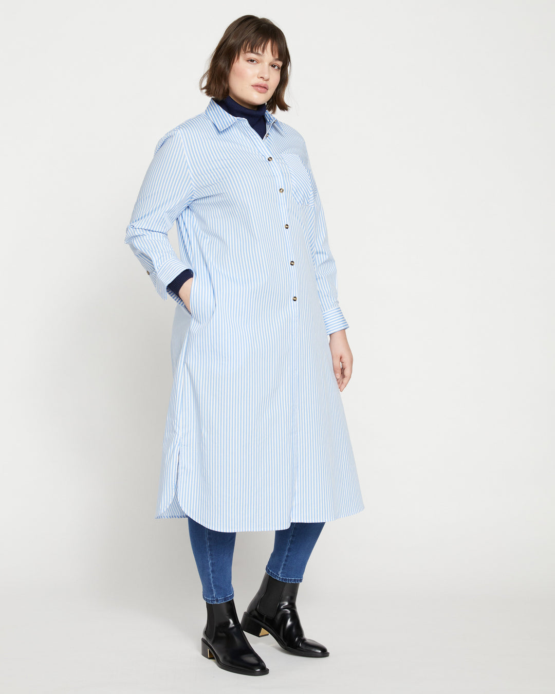 Odeon Stretch Poplin Shirtdress - Blue/White Stripe