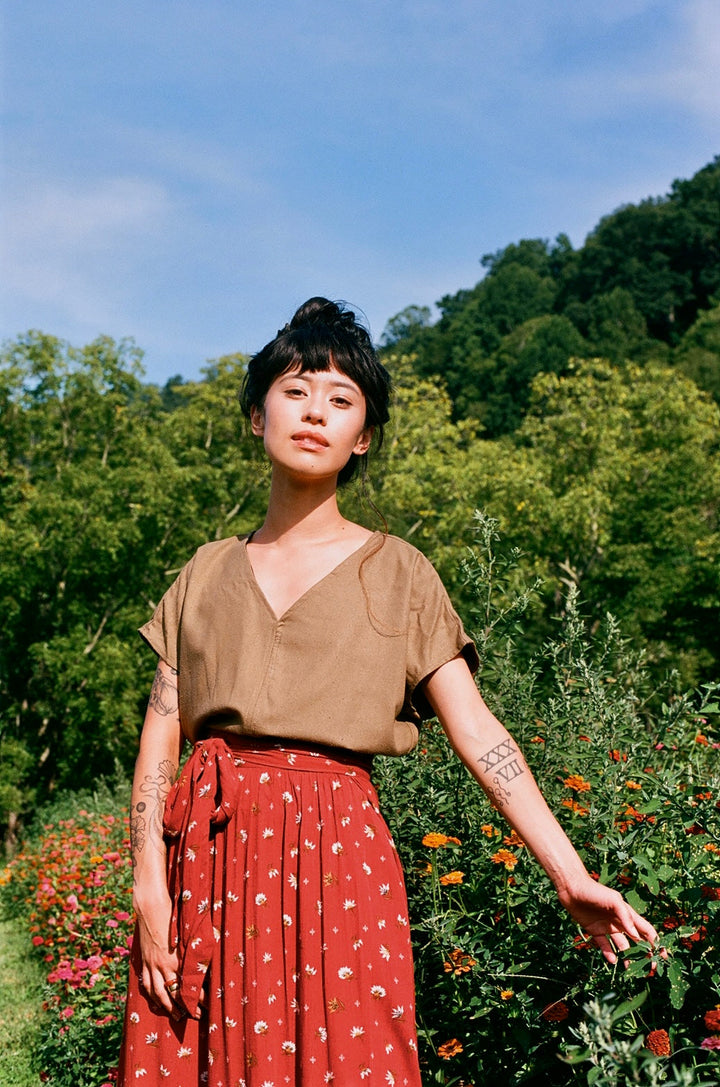 Dolman Top in Olive Raw Silk