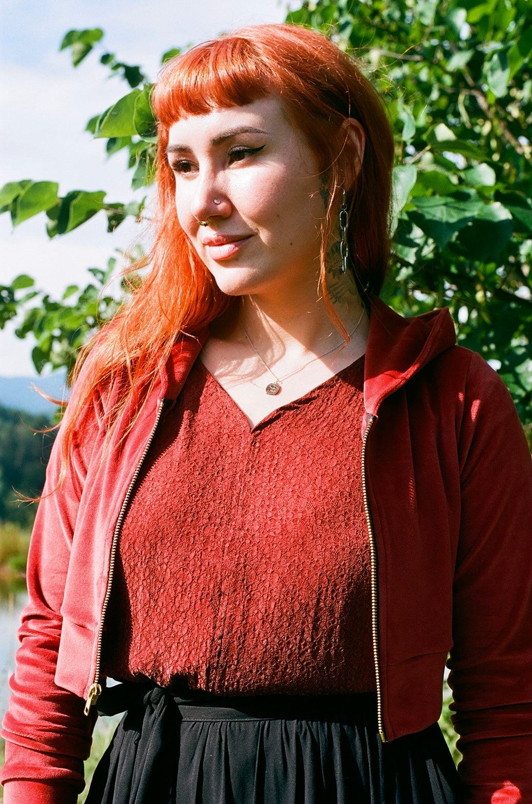 Dolman Top in Red Jacquard