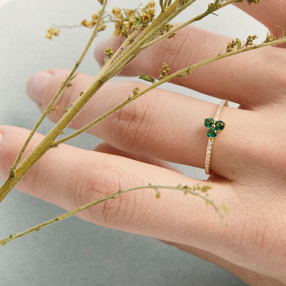 Triple Leaf Clover Emerald Ring