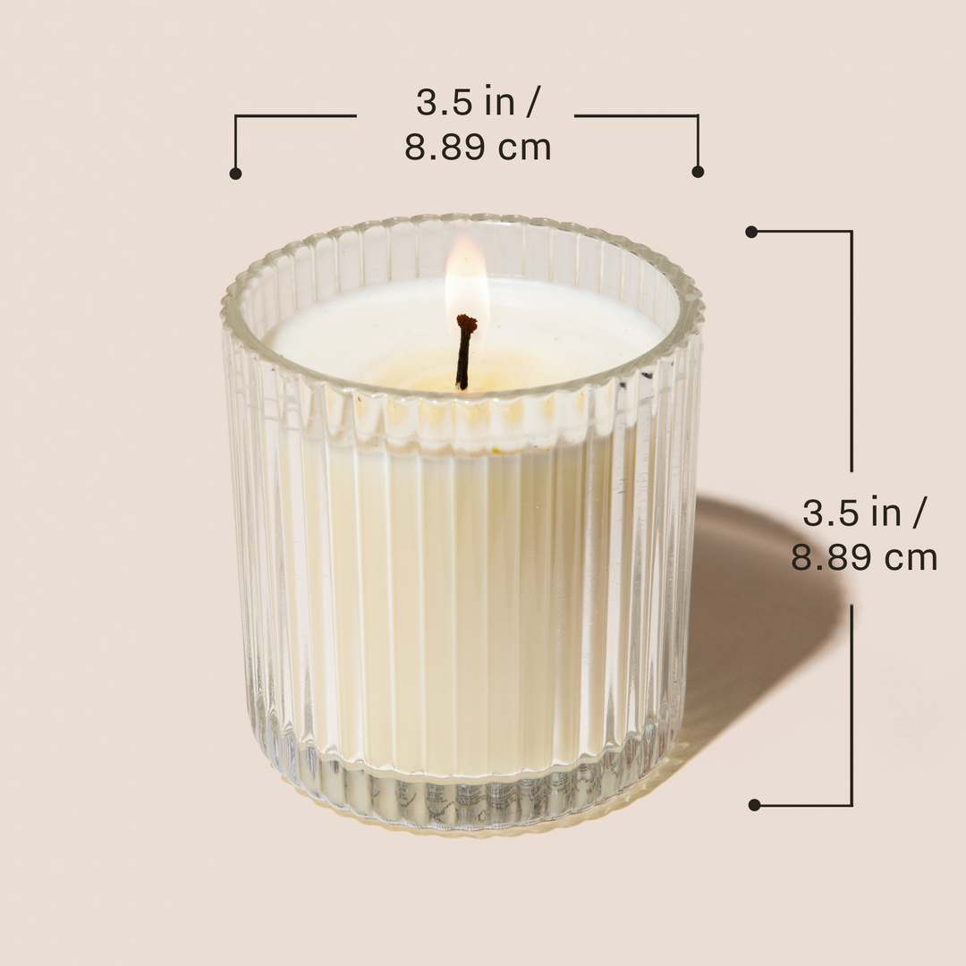 Warm and Cozy Fluted Soy Candle - Ribbed Glass Jar - 11 oz