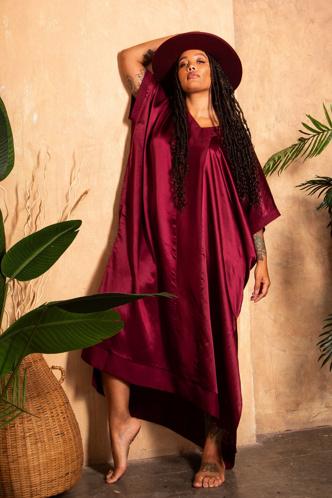 The Muse Italian Silk Caftan with V neckline