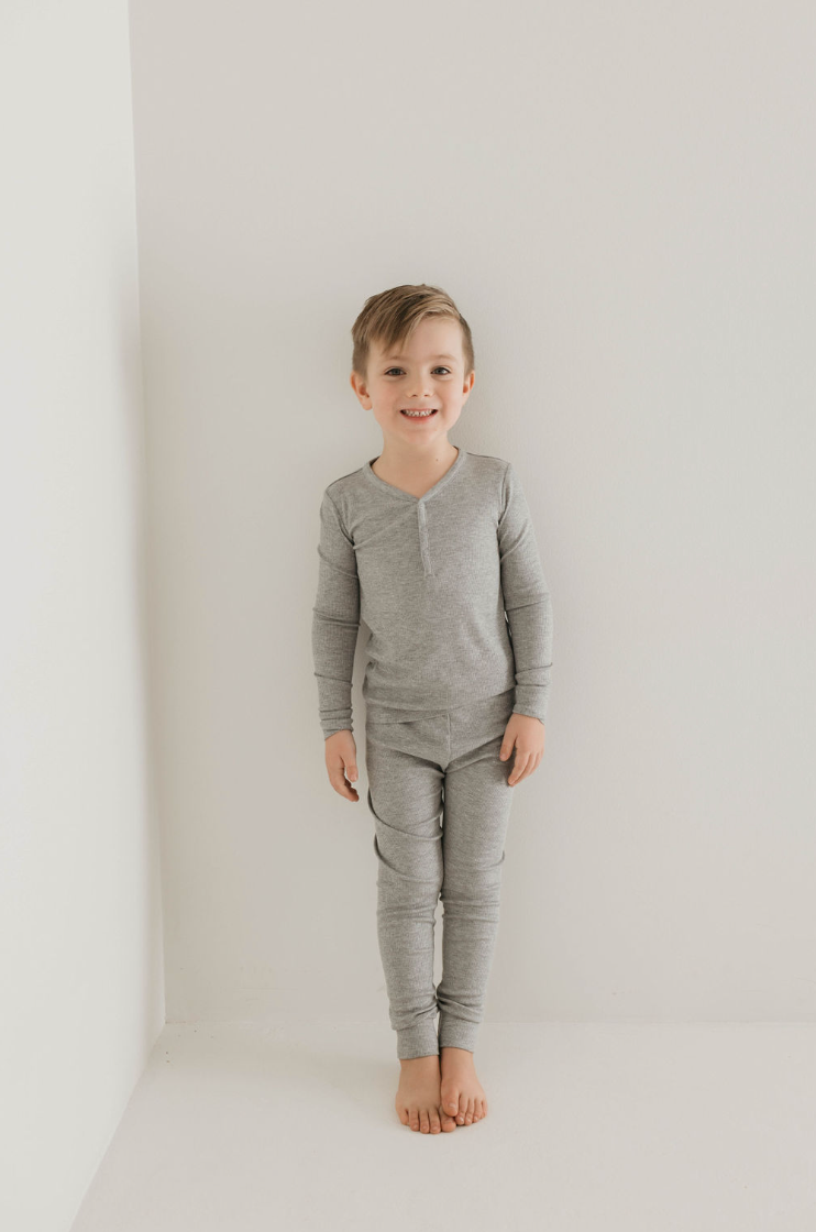 Ribbed Grey | Two Piece Bamboo Pajamas