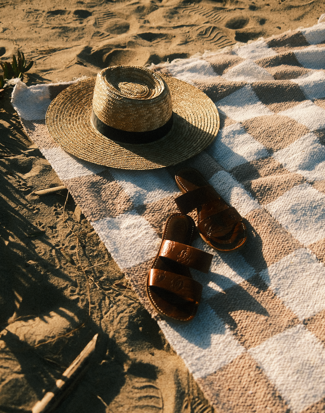 Tan Checkered Handwoven Blanket