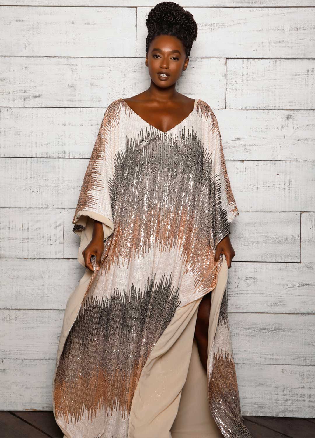 Metallic Sequin Maxi Kaftan