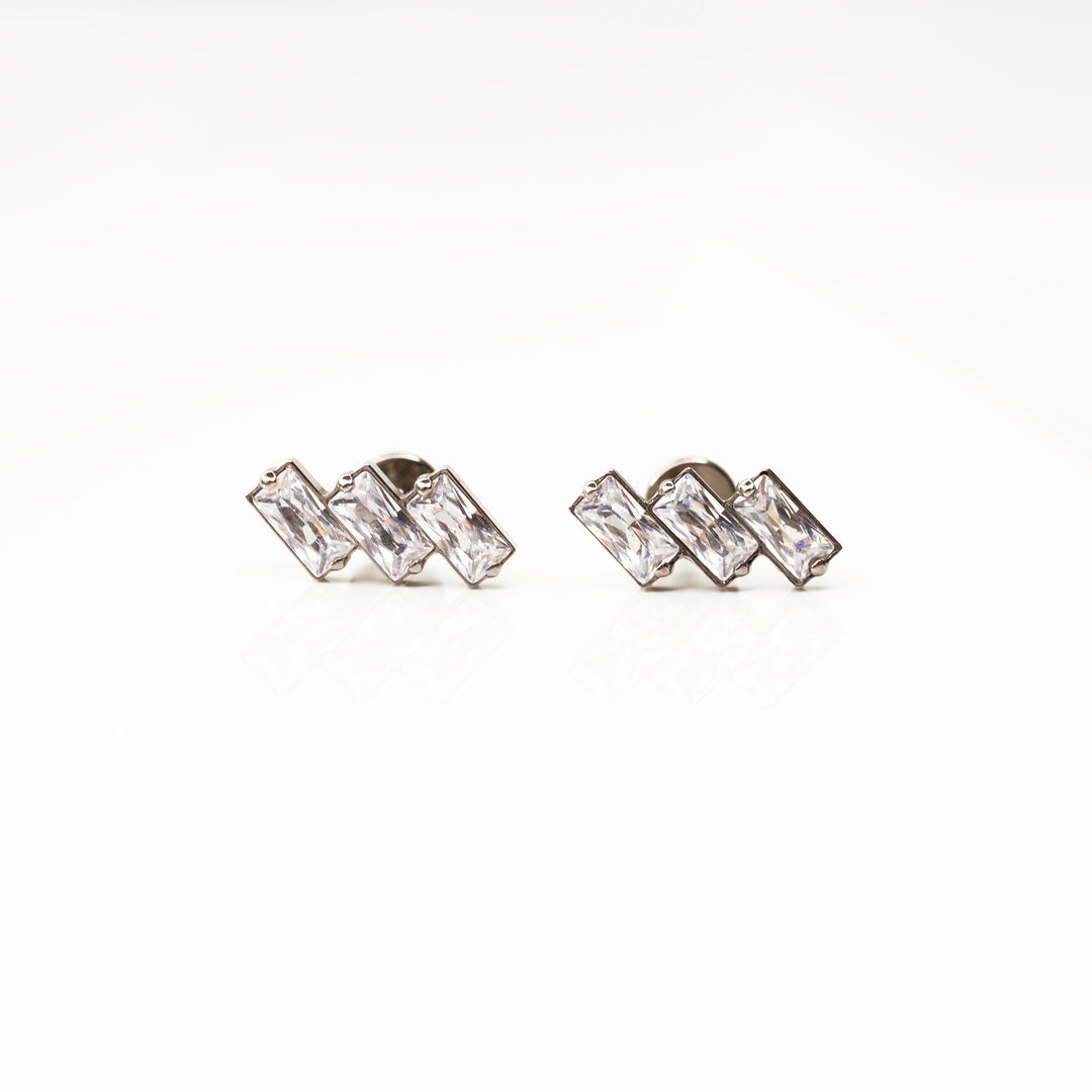 Slanted Baguette Trio Flat Back Sleeper Earrings