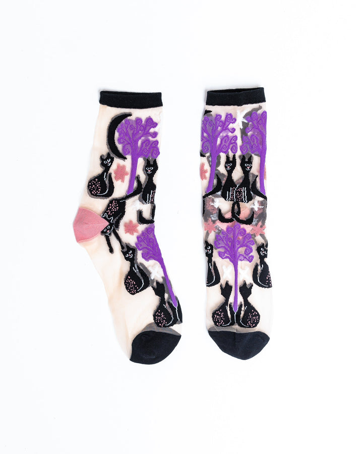 Nocturnal Cats Sheer Crew Sock