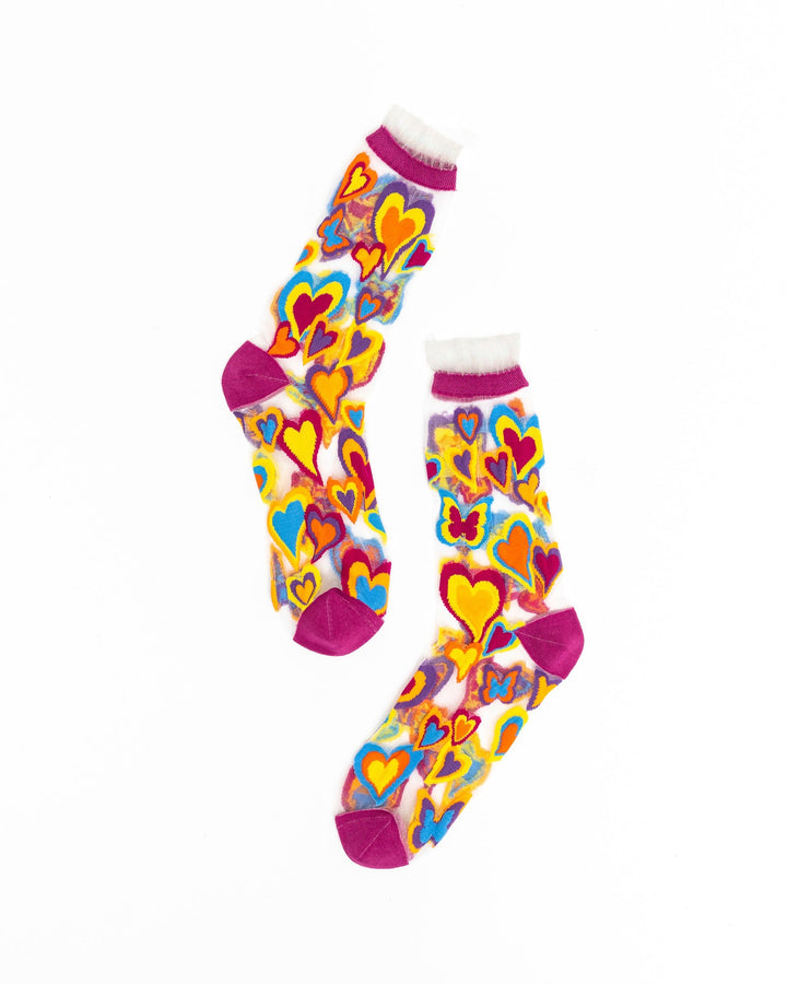 Y2K Hearts Ruffle Sheer Crew Sock