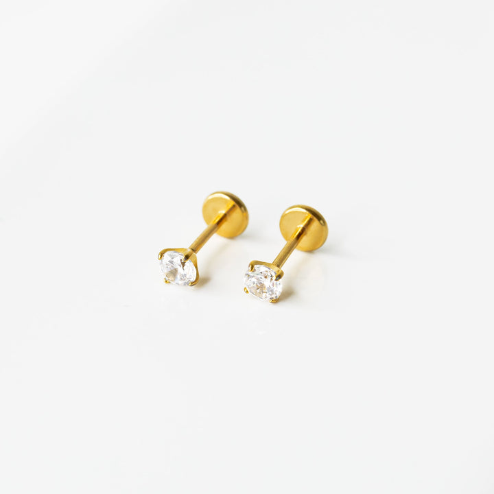 Solitaire Round Flat Back Sleeper Earrings