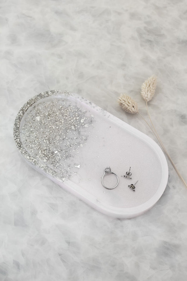 Pearl Crushed Glass Oval Vanity Tray