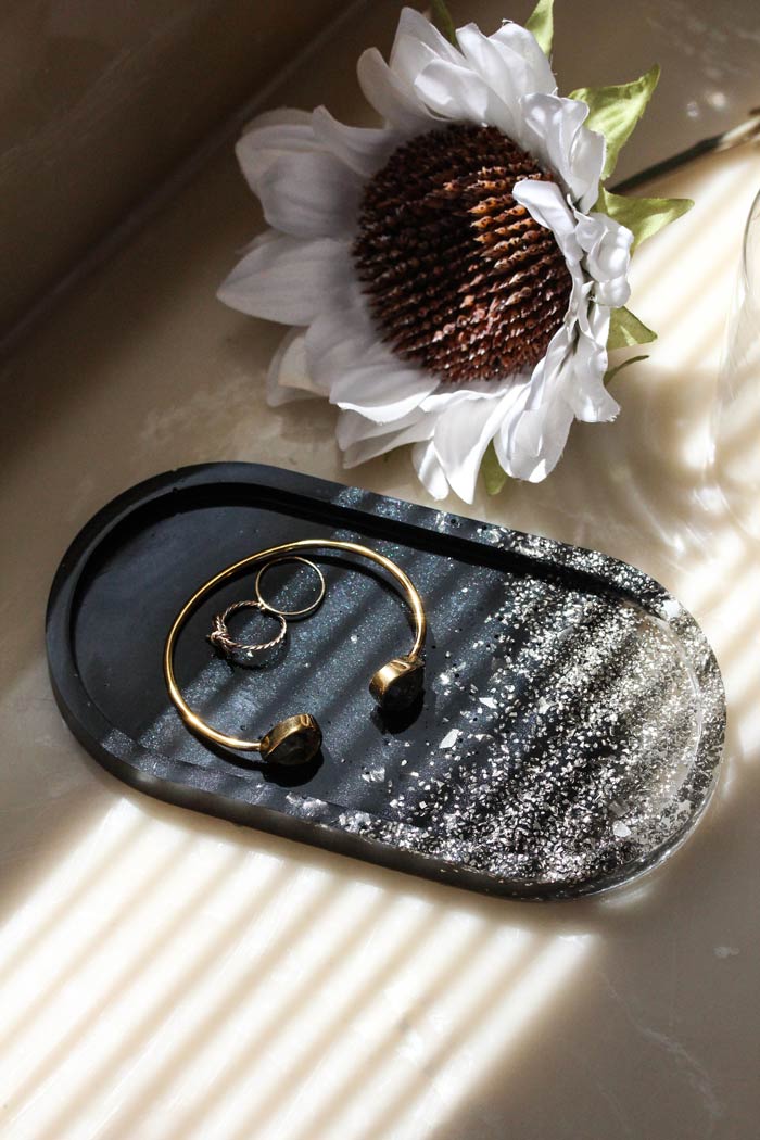 Black Onyx Crushed Glass Vanity Tray