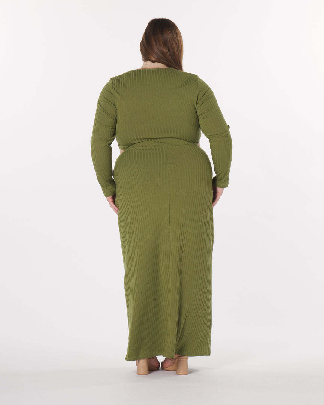 "Madeline” Knit Cut-Out Maxi Dress in Olive