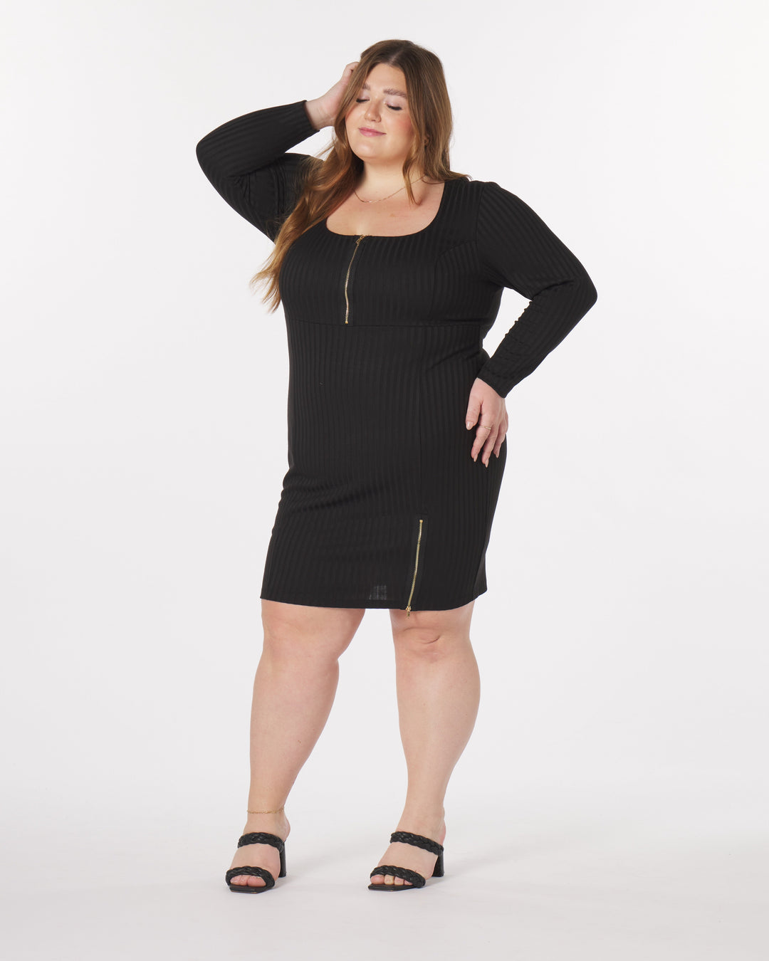 “Liz” Knit Mini Dress in Black