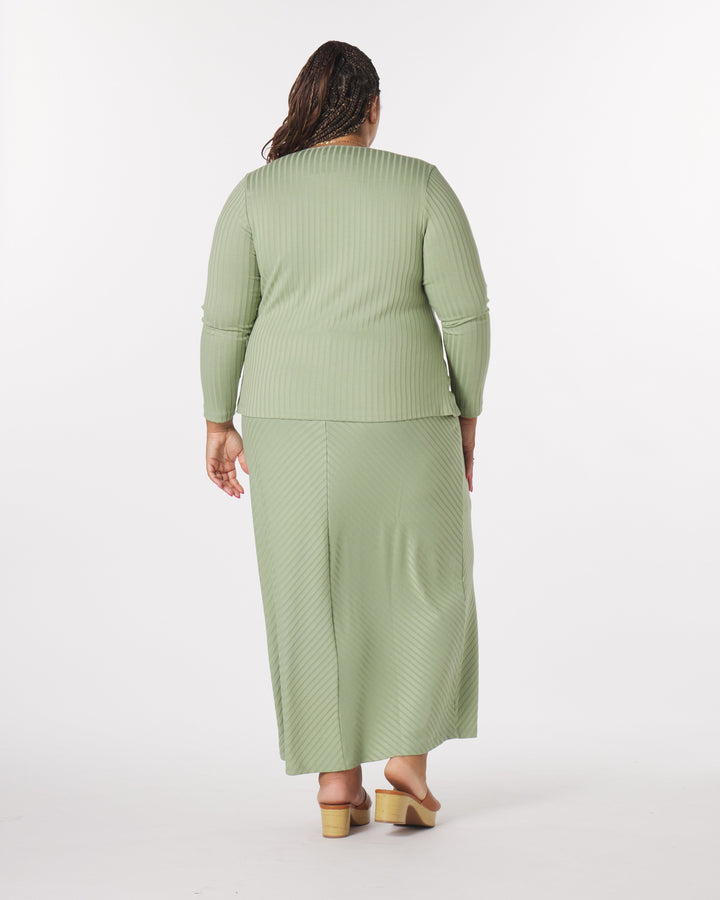 “Luna” Knit Tie-Around Maxi Skirt in Sage