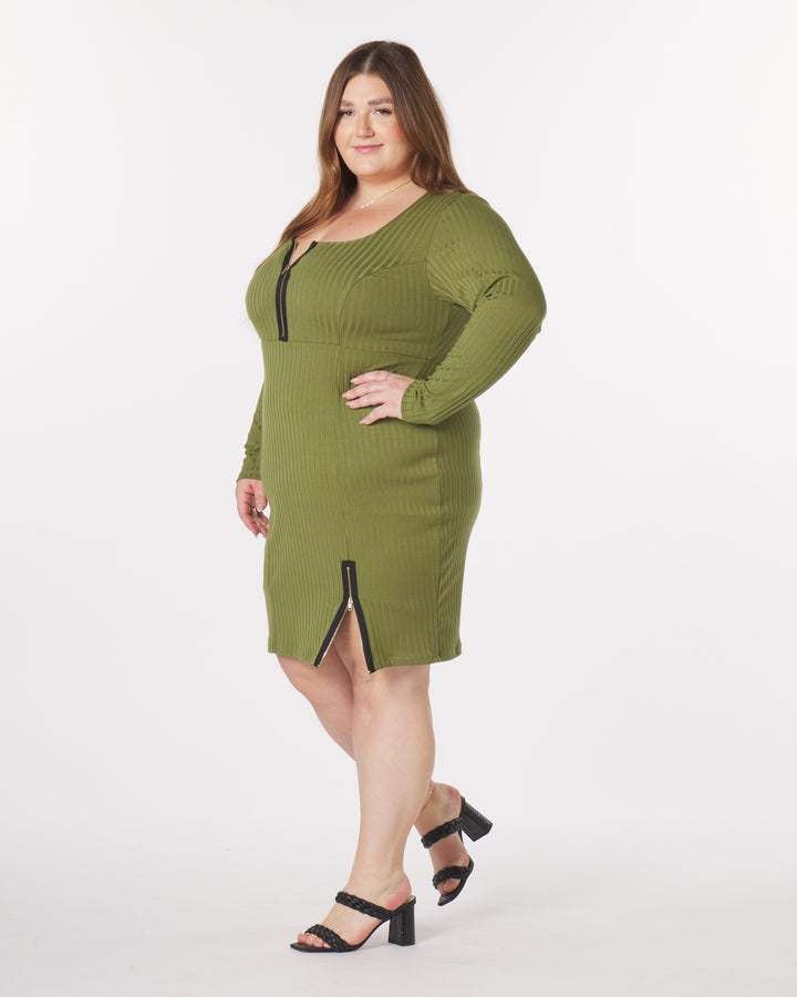 “Liz” Knit Mini Dress in Olive