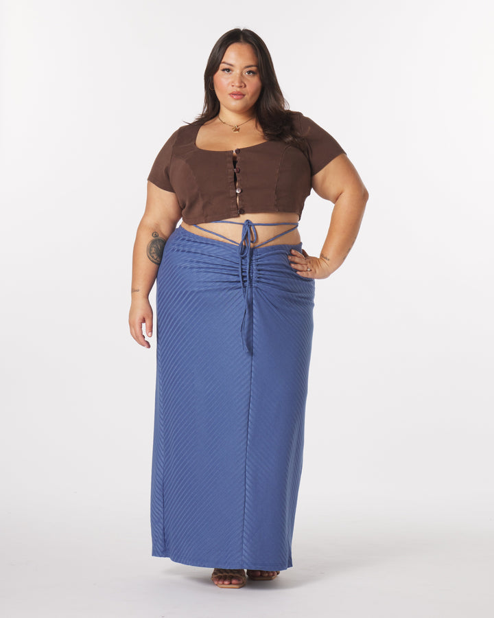 “Luna” Knit Tie-Around Maxi Skirt in Frost