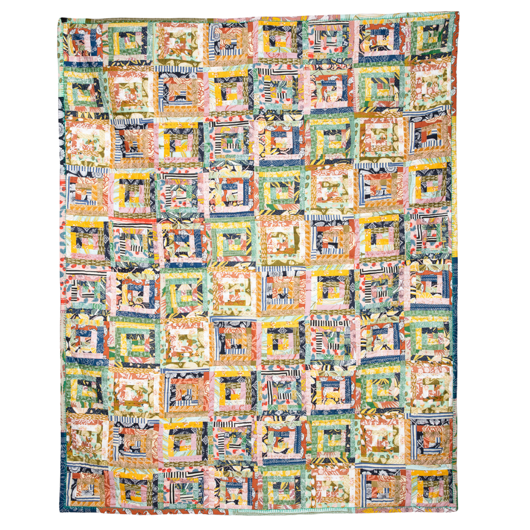 Handmade Handker Log Cabin Bandana Quilt: One-of-a-Kind