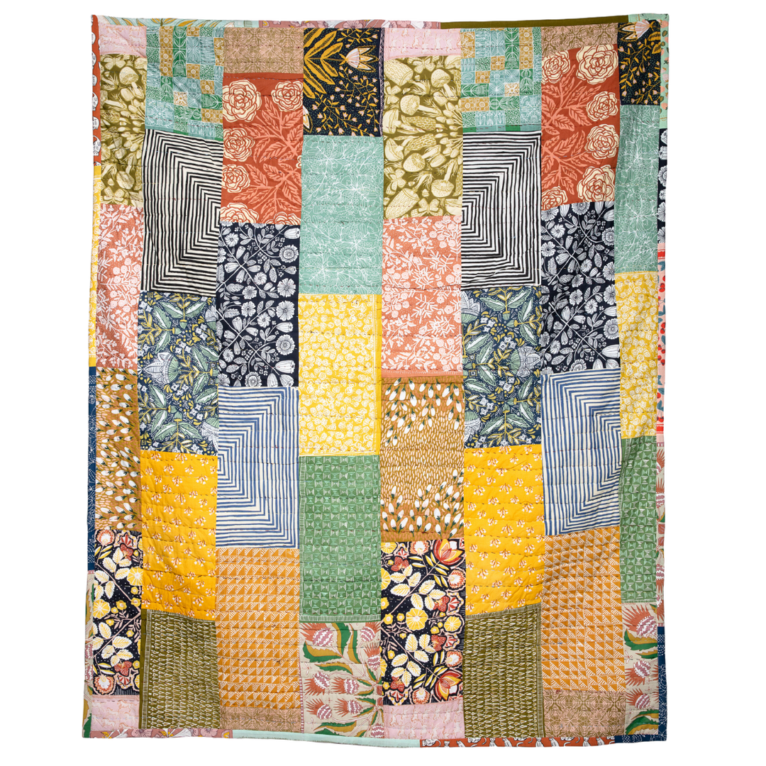 Handmade Handker Log Cabin Bandana Quilt: One-of-a-Kind