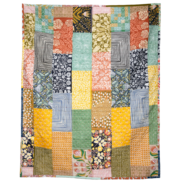 Handmade Handker Log Cabin Bandana Quilt: One-of-a-Kind