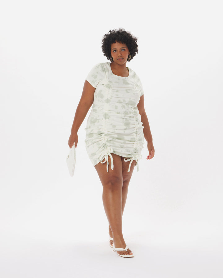 "Pamela" Cotton Rib Tie-Dye Dress in Sage