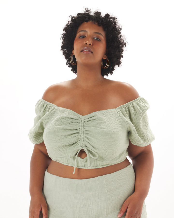 "Melanie" Cotton Gauze Top in Sage