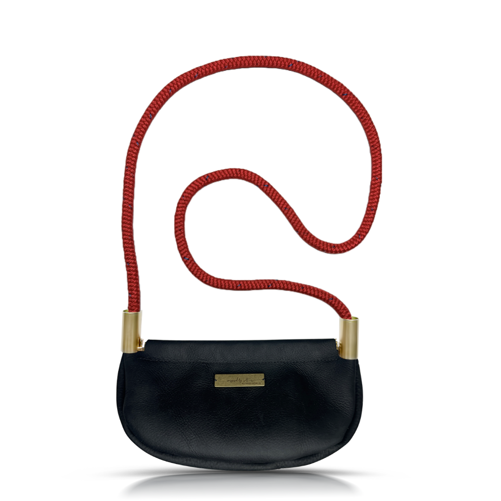 Clam Shell Bag in Black Leather