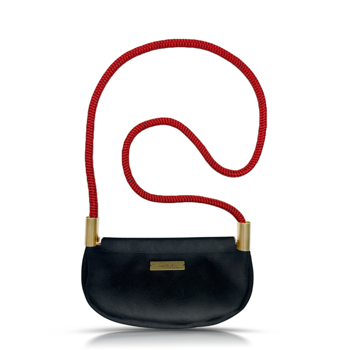 Clam Shell Bag in Black Leather