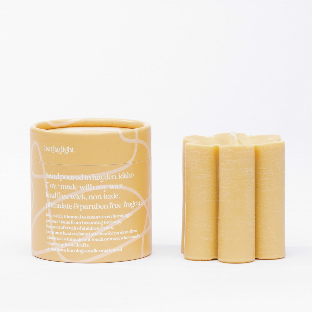 ochre daisy pillar candle