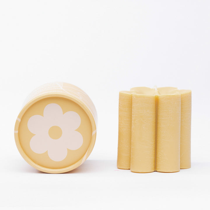 ochre daisy pillar candle