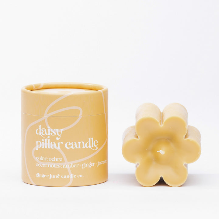 ochre daisy pillar candle