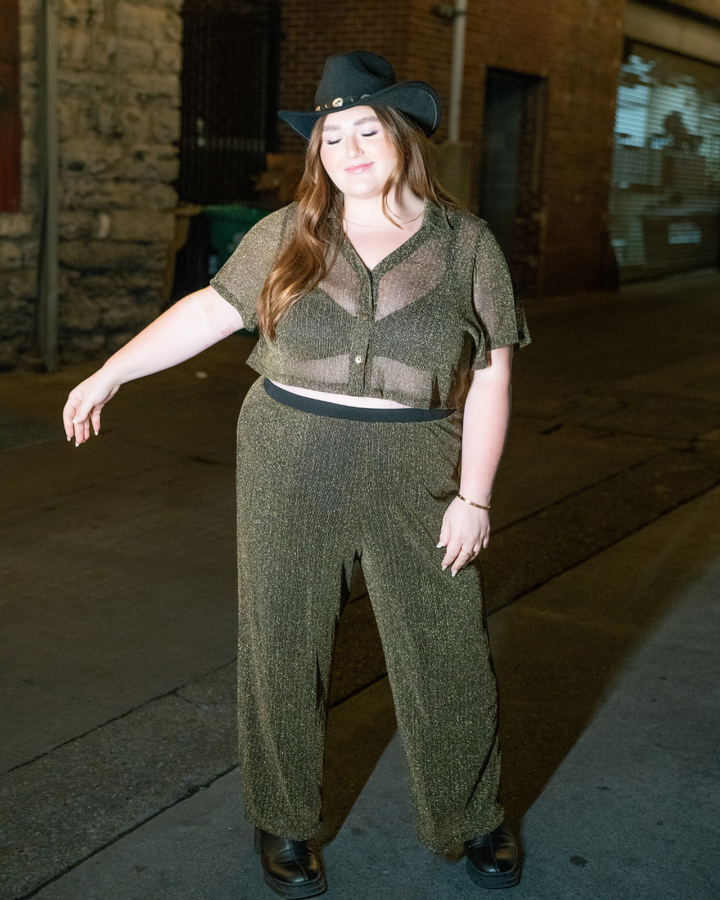 “Arielle" Pull-On Pant in Black Shimmer Mesh