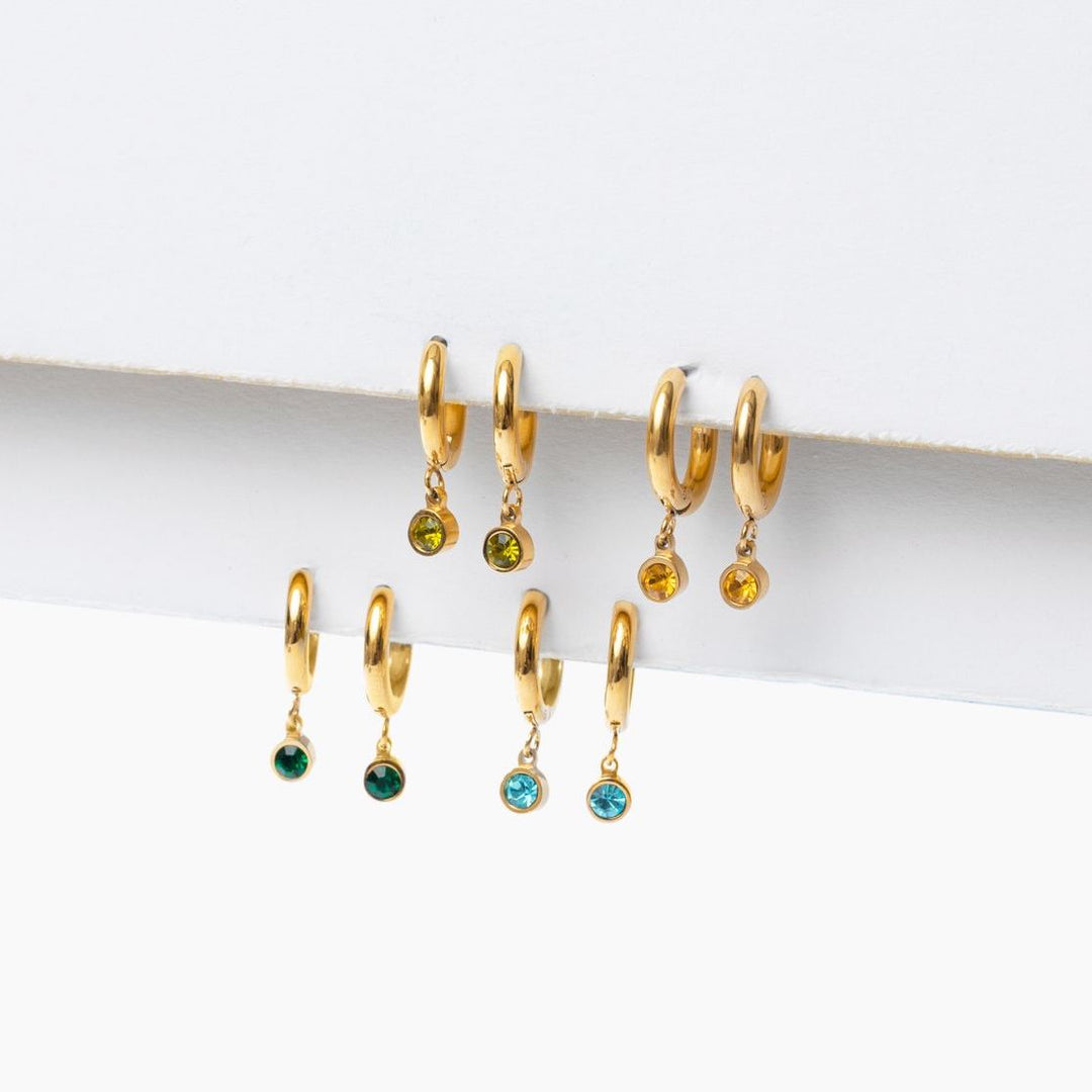 Birthstone Charm Hoop Earrings