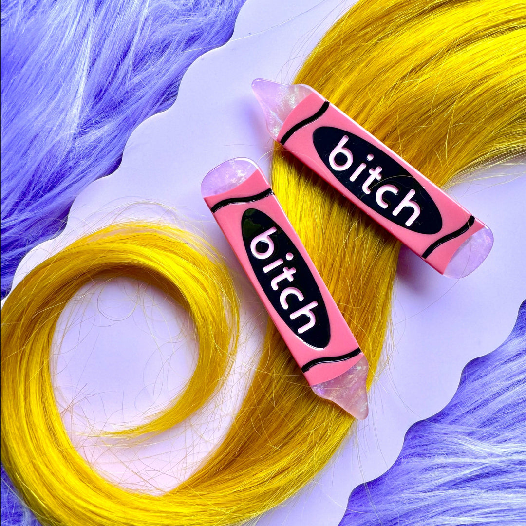 Bitch Hair Clips Pink