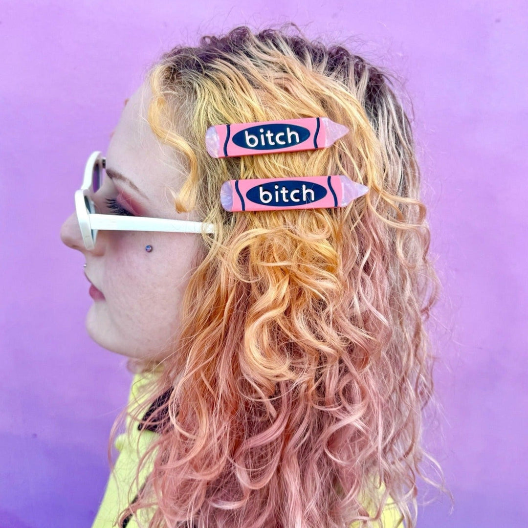 Bitch Hair Clips Pink