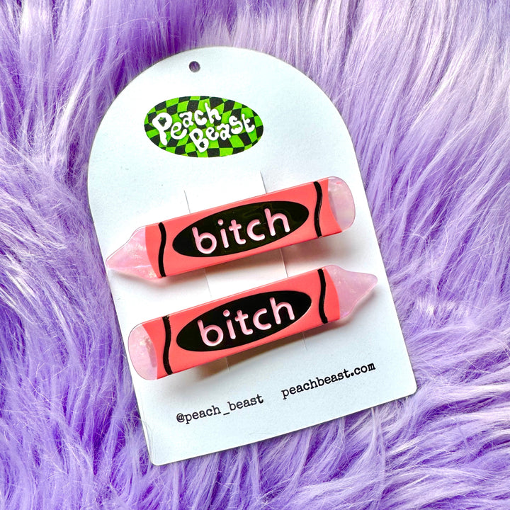 Bitch Hair Clips Pink