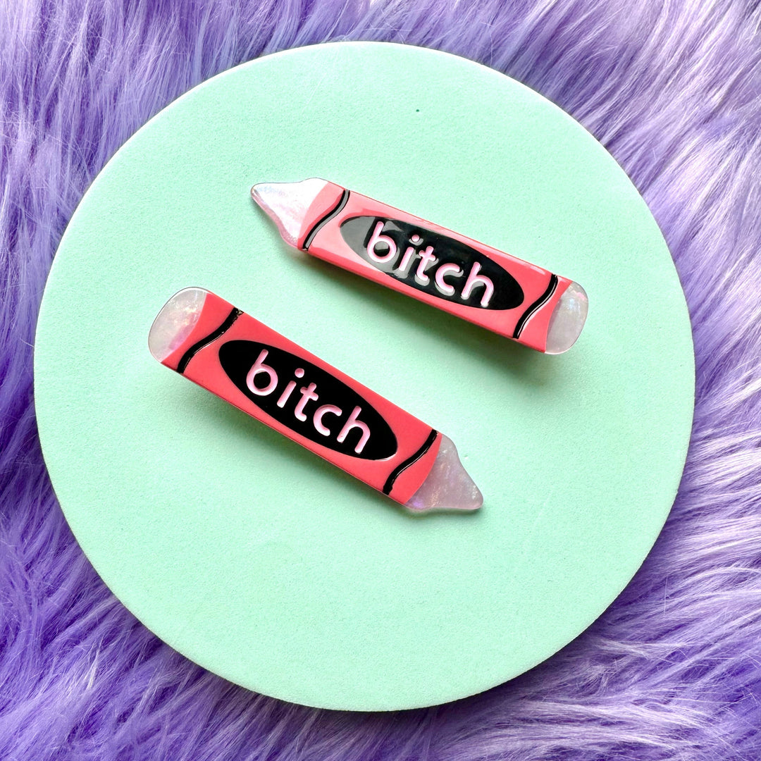 Bitch Hair Clips Pink