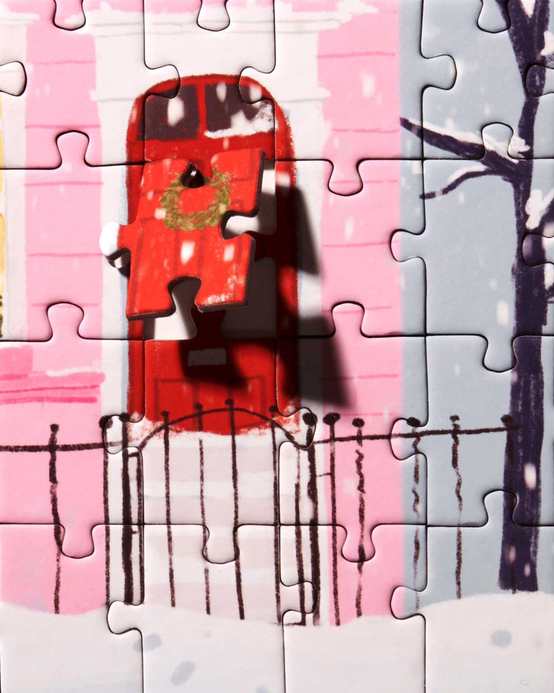 Christmas Pink House Puzzle by Maja Tomljanovic