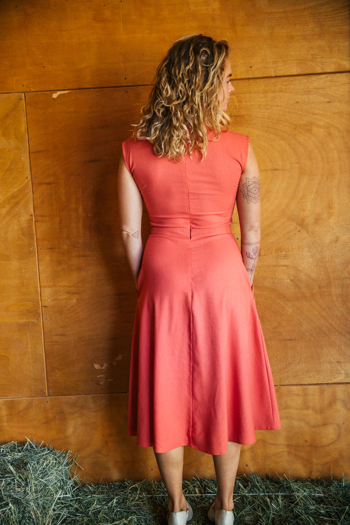 Xena Dress in Coral Linen