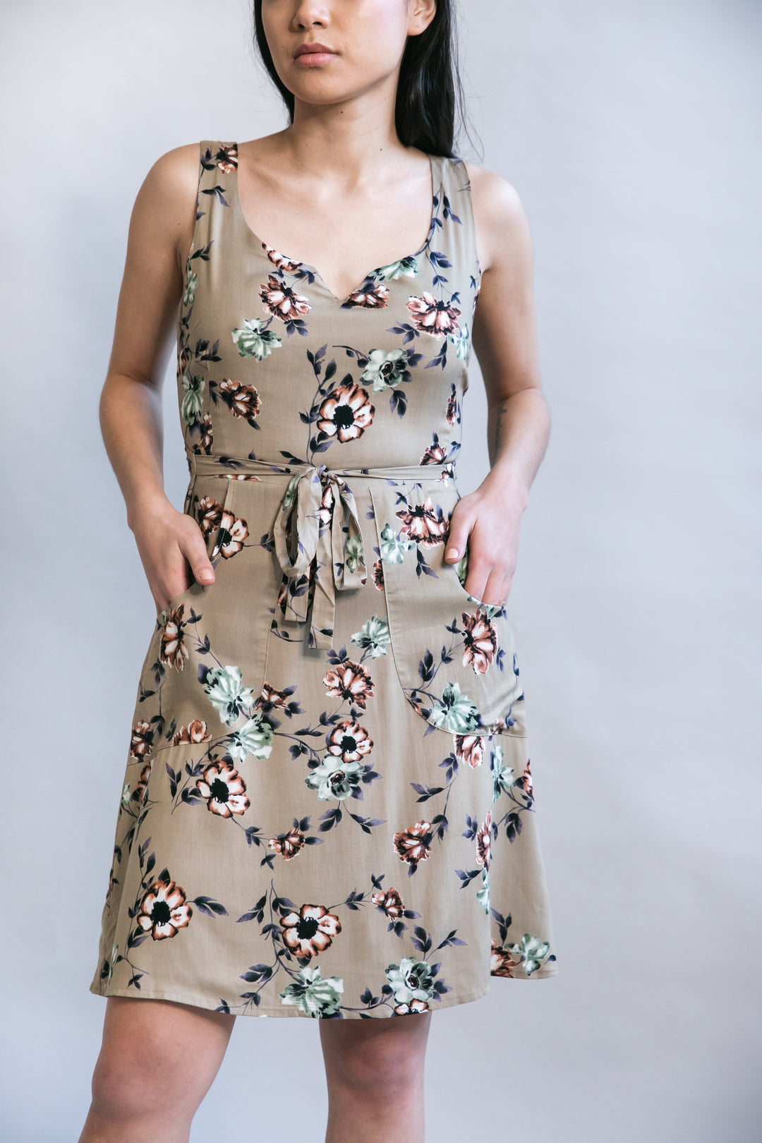 Wrap Dress in Taupe Floral