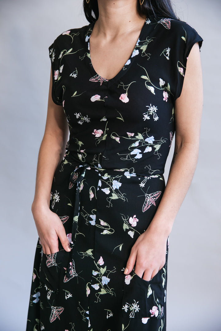 Belted Bias Dress in Sweet Pea Challis