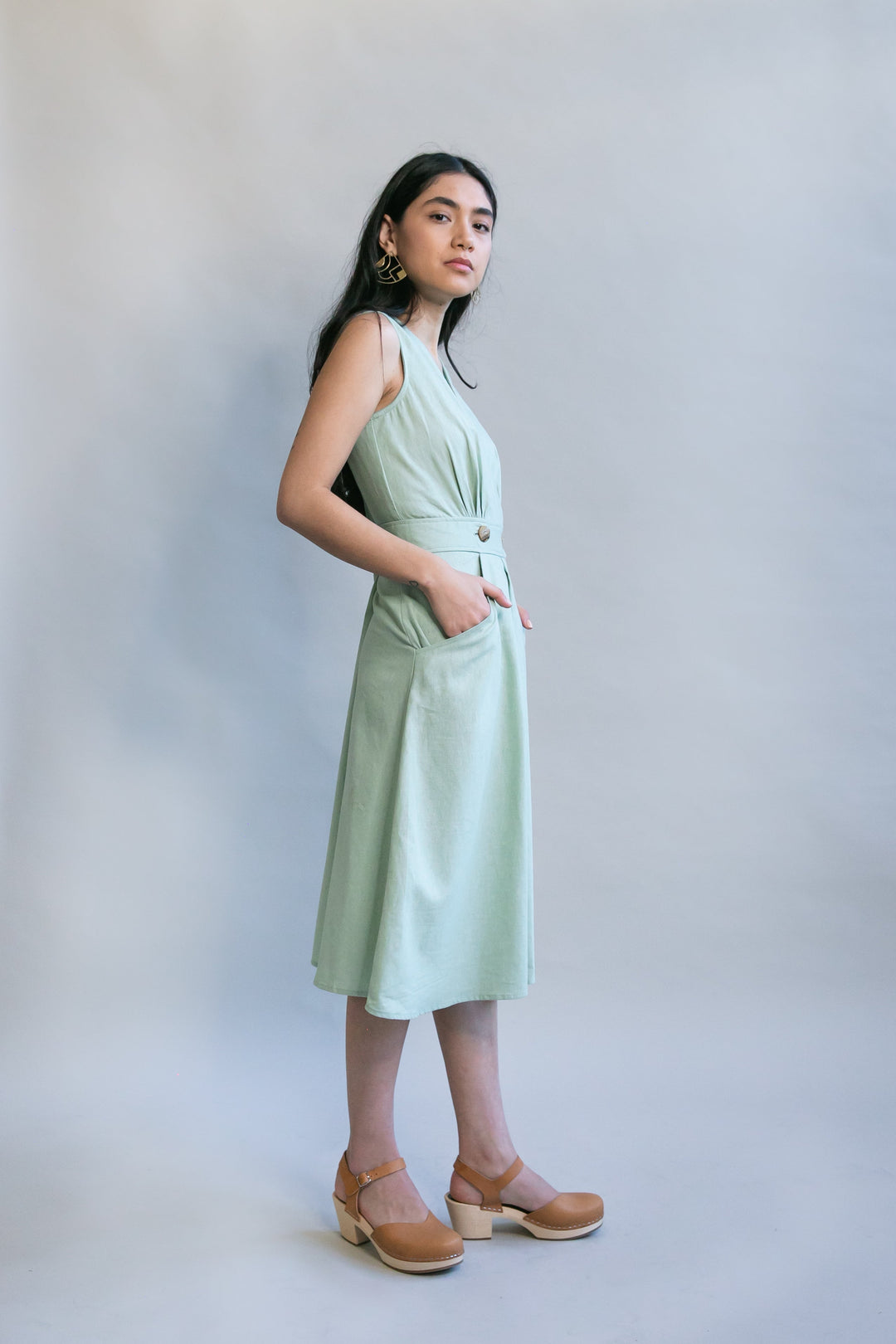 Winona Dress in Sage Linen