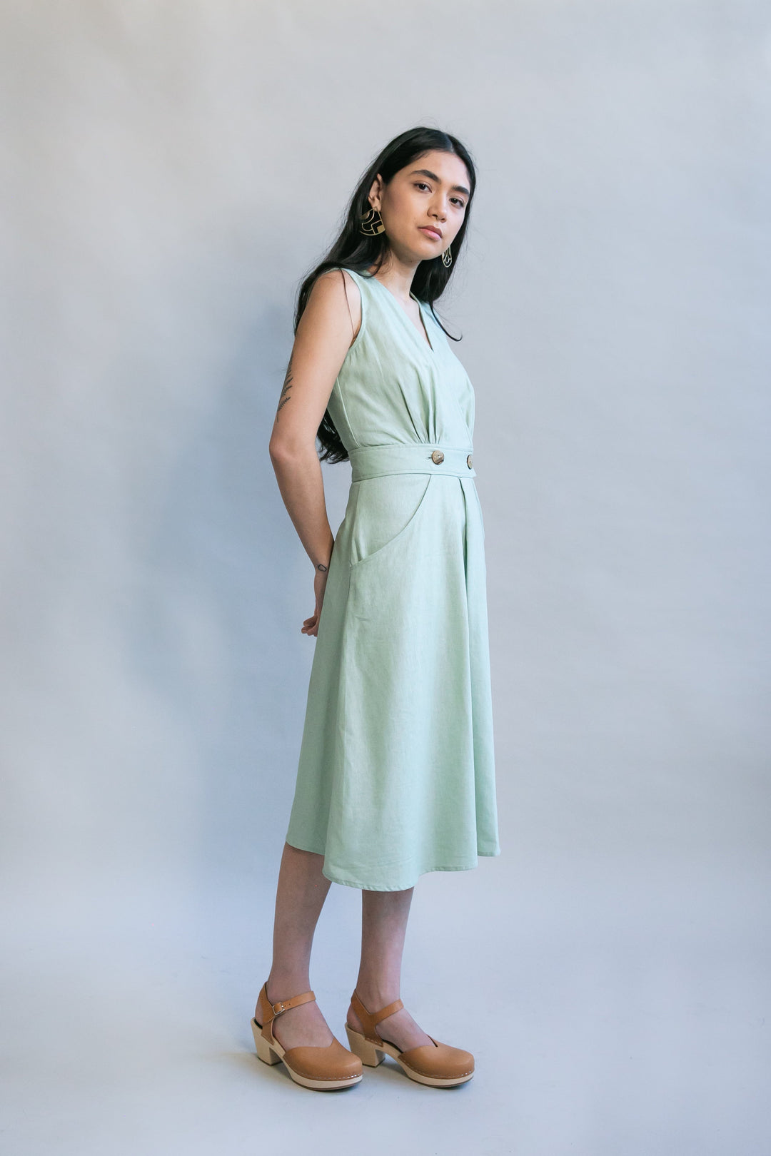 Winona Dress in Sage Linen