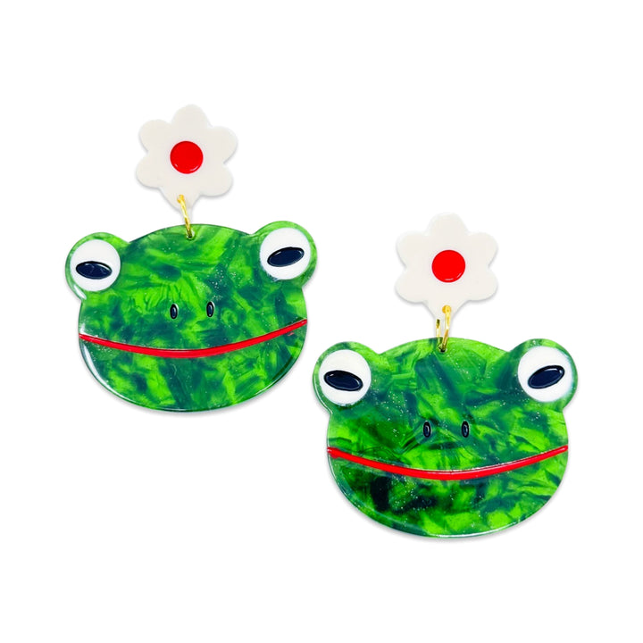 Frog and Flowers Acetate Earrings