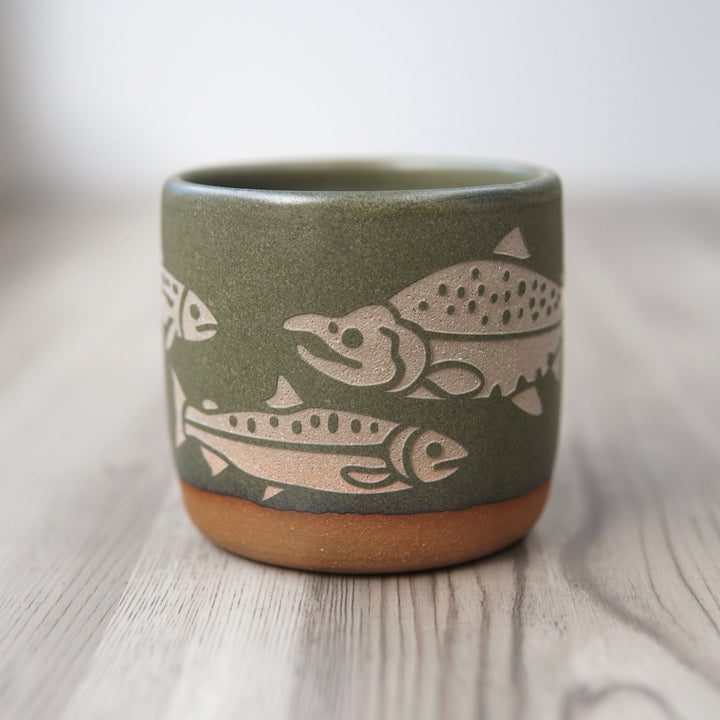 Salmon Mug, Forest Style Handmade Pottery