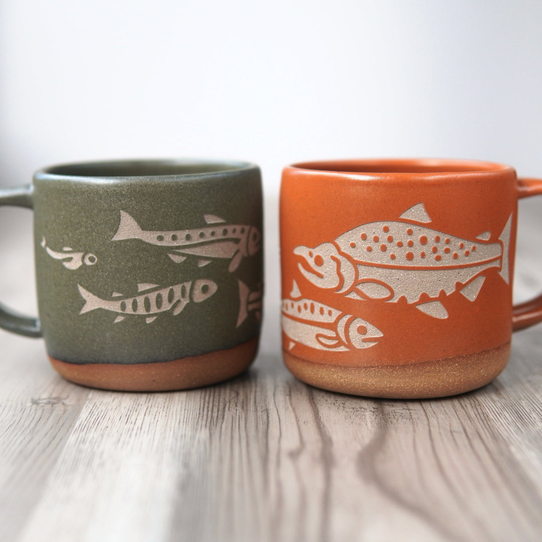 Salmon Mug, Forest Style Handmade Pottery