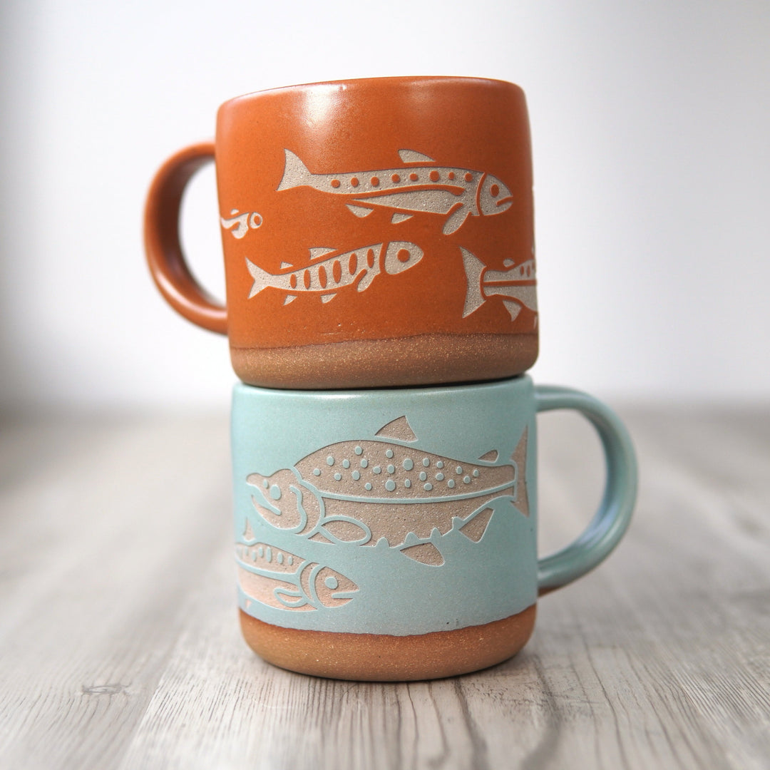 Salmon Mug, Forest Style Handmade Pottery