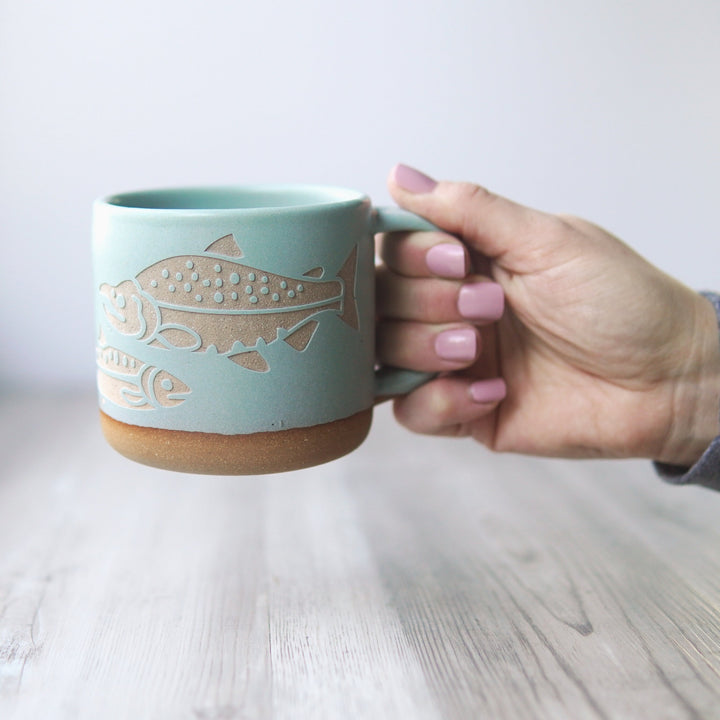 Salmon Mug, Forest Style Handmade Pottery