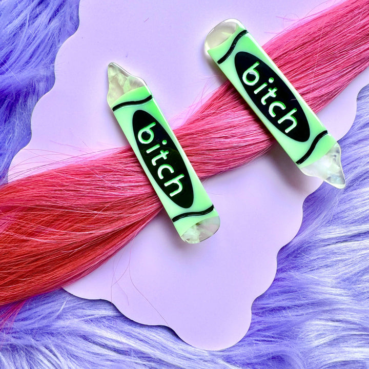 Bitch Hair Clips Green